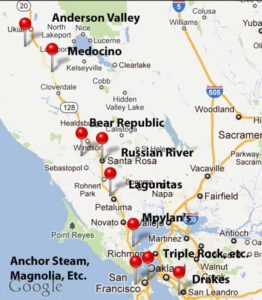 Map of breweries northern california